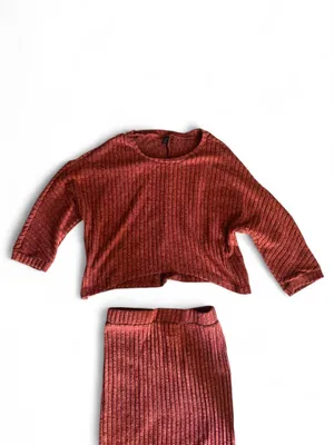 NWOT SHEIN Rust Ribbed Two Piece Crop Top Midi Skirt Set Small thumbnail 4