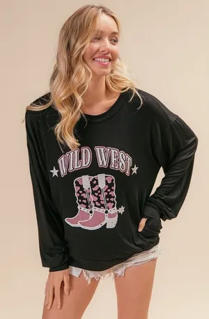 BiBi Wild Western Boots Graphic Jersey Sweatshirt thumbnail 1