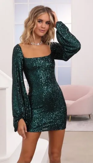 NEW! LUCY IN THE SKY Sequins Dress in Emerald Green M‎ thumbnail 1