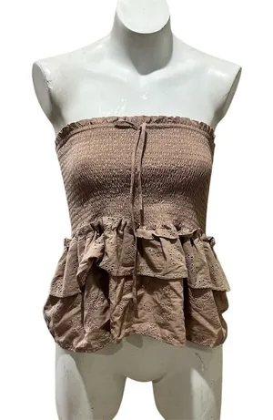 Love Tree Women's Strapless Peplum Top Beige Camisole Size S thumbnail 1