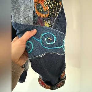 Vtg Parsley & Sage Botanical Floral Embroidered Button Up Denim Jacket Patchwork thumbnail 5