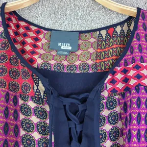 Maeve Anthropologie Size M Boho‎ Blue Lace Up Geometric Drawstring Waist Dress thumbnail 2