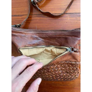 Langellotti Woven Leather Crossbody Bag Brown Made Italy Boho Cognac thumbnail 2