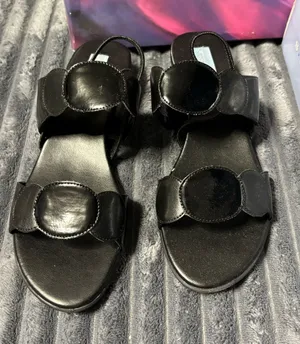 Black Women's Leather Slide Sandals - Brand: thumbnail 1