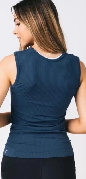 NEW Zyia Active Parallel Tank Top XXL Seamless Stretchy Ribbed Knit Navy Blue thumbnail 2