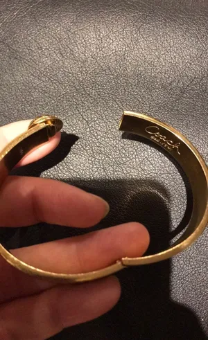 Coach Vintage Enamel Bangle Geometric Cube Square Print secure closure Cuff Bracelet Gold .5 wide band jewelry retro preppy minimalist thumbnail 7