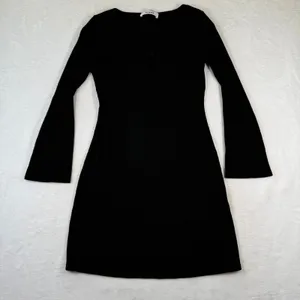 Reformation‎ Jeans Womens Black Ribbed Keyhole Bell Sleeve Mini Dress Size S USA thumbnail 1