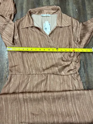 NWT Mango MNG Brown Satin Shirt Wrap Midi Dress 10 Flowy Flared Sleeve Party thumbnail 13