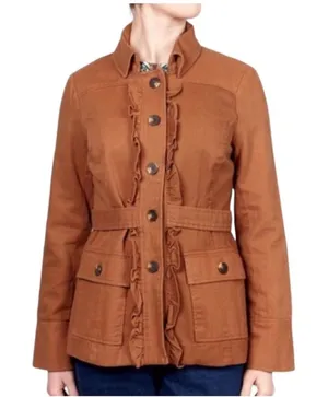Anthropologie Tabitha Theodora Burnt Orange Rust Jacket Ruffle‎ Military Size 4 thumbnail 1