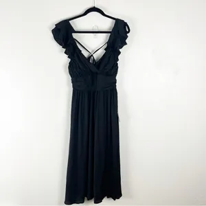 LULUS Black Regal Ruffles Back Ties Hidden Zipper V-Neck Flutter Sleeve Dress thumbnail 2