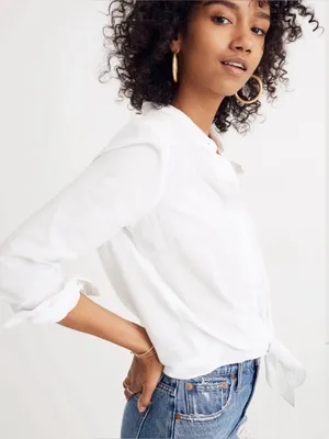 MADEWELL Tie-Front Linen Button Down Shirt S 19” p2p Eyelet White EUC thumbnail 2