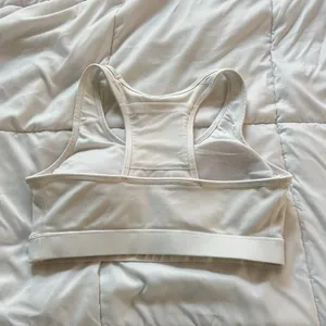 Reebok Sports Bra Womens Large L White Wireless Padded Workout‎ Yoga thumbnail 6