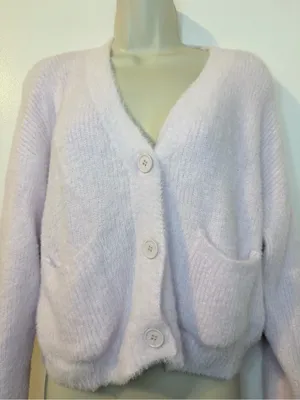 Forever 21 Soft Fuzzy Knit Cropped Cardigan XL Light Pink thumbnail 7