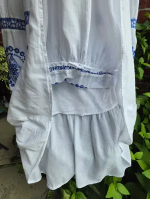 White and Blue Cotton Embroidered Maxi Dress Medium thumbnail 8