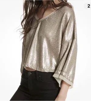 Free People Champagne Dreams Mini Sequin Dolman Sleeve Top XS thumbnail 4