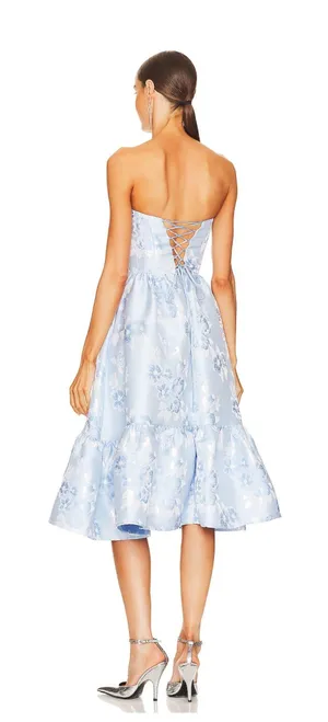 V. Chapman Virginia Strapless Gown In Chambray Blue Baroque Floral thumbnail 3