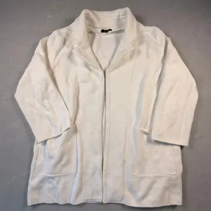 Quince Organic Cotton Knit Blazer White Open Front Cardigan Jacket Layer Large thumbnail 1