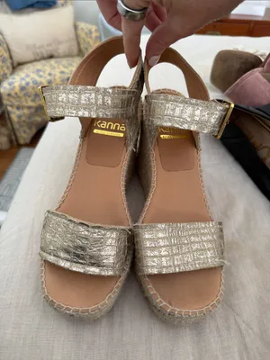 kanna Metallic Croc-Embossed Gold Espadrille Wedge Sandals thumbnail 1