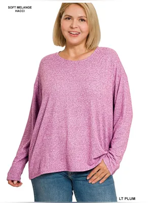 NEW!LAST One Plus Size Long-Sleeve Lounge Top & Shorts Set - Light Plum Size 2X thumbnail 3
