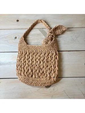A New Day NWT Women's Straw Woven Tie-Top Shoulder Bag Light Brown Adj Strap thumbnail 7