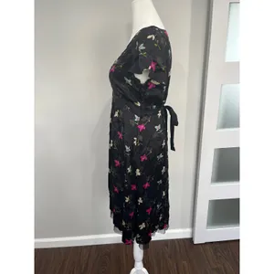 Free People Night and Day Silk Floral Midi Dress Black Boho‎ Size 6 thumbnail 4