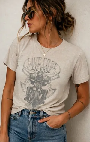 Lucky Brand Live Free Die Free Biker Graphic Tee Vintage Fade M Unisex thumbnail 1