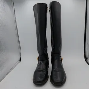 Coach Farah Tall C0625 Black Leather Riding Boots Gold Horse Carriage Womens 8B thumbnail 3