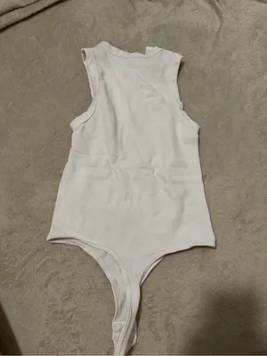 Women's White Ribbed Sleeveless Bodysuit thumbnail 5