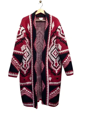 Bibi Southwestern Chunky Duster Cardigan Red Size XL Western Boho Rodeo Preppy thumbnail 2