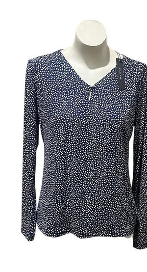 Tahari Women's M Blue Polka Dot V-Neck Long Sleeve Blouse New thumbnail 1