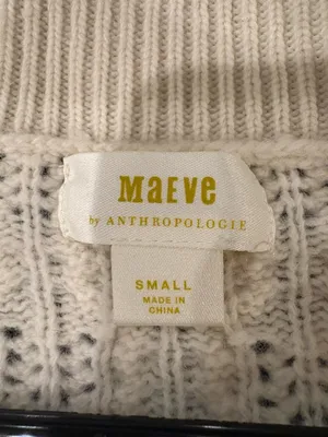 Anthropologie Maeve V-Neck Cable-Knit wool Sweater Sz S cream thumbnail 3