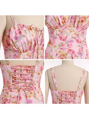 🌷 Pink Floral Cottagecore Midi Dress thumbnail 6