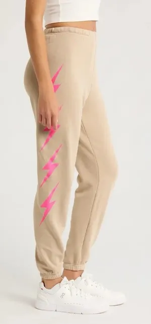 Aviator Nation Bolt 4 Sweatpants Sand & Neon Pink EUC $148 Preppy Loungwear thumbnail 1