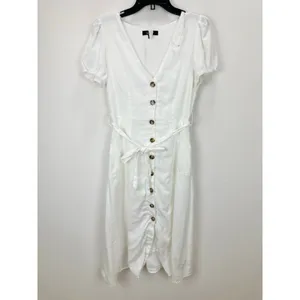Lulus Sicily Sweetheart White Button-Front Puff Sleeve Midi Dress Classic Medium thumbnail 6