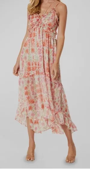 Misa‎ Los Angeles Halter Ruffle Midi Dress Floral Flowy Asymmetrical Size Small thumbnail 1