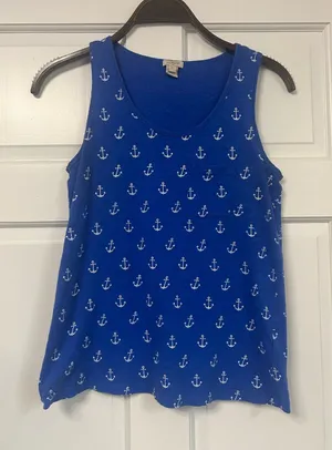 J. Crew Blue Anchor Print Scoop Neck Tank thumbnail 1