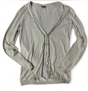 Ann Taylor Light Gray Knit Cardigan thumbnail 1