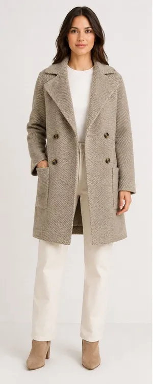 Magnolia Boutique M/L Womens Herringbone Double Breasted Long Coat Quiet Luxury thumbnail 1
