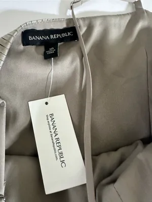 Banana Republic Metallic Silver Pleated Midi Dressy Womens Sz 10 thumbnail 7