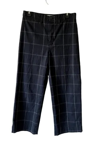madewell slim emmett wide leg crop pants plaid ckecked size 28 black DRM thumbnail 1
