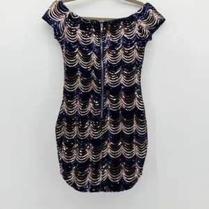 Privy Boutique 5ive Navy Gold Sequin Scallop Mini Dress PD4312 Small NWT thumbnail 3