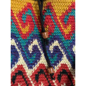 Boho Multicolor Woven Bucket Bag Crossbody Drawstring Ethnic Artisan Style Pink thumbnail 10