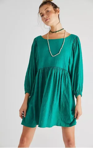 Free People Get Obsessed Emerald Green Babydoll dress W1035 Sz S thumbnail 1
