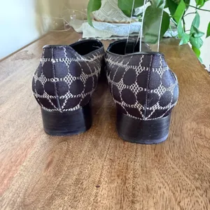 Vintage Kate Spade Noel Size 7.5B Black White Jacquard Square Toe Loafer Y2K Mod thumbnail 6