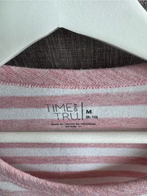 Women’s Time and Tru Pink and White Striped Long Sleeve Top thumbnail 2
