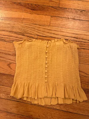 American Eagle Yellow Smocked Ruffle Strapless Top in Small thumbnail 2