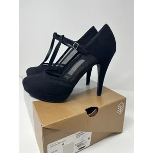 Call It Spring Cadorella Suede Mesh T-Strap Platform Stiletto Heels Women 9 Blac thumbnail 2