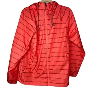Columbia Full Zip Hooded Windbreaker Women's Size Large Striped Jacket Pink thumbnail 1