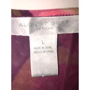August Silk Mesh Top Size L Abstract Floral Red Purple Y2K Buttons Tank Babydoll Flowy Cool thumbnail 8