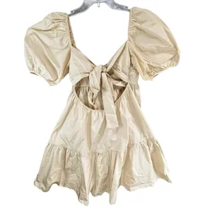 Aritzia Wilfred Opera Babydoll Dress Womens M Tan Cream Taffeta‎ Puff Sleeve thumbnail 6